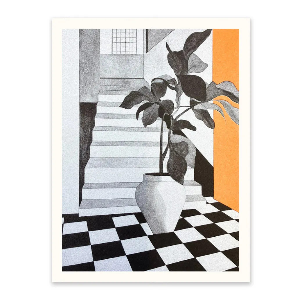Black White & Orange Interior 1 Riso Print (8x6)