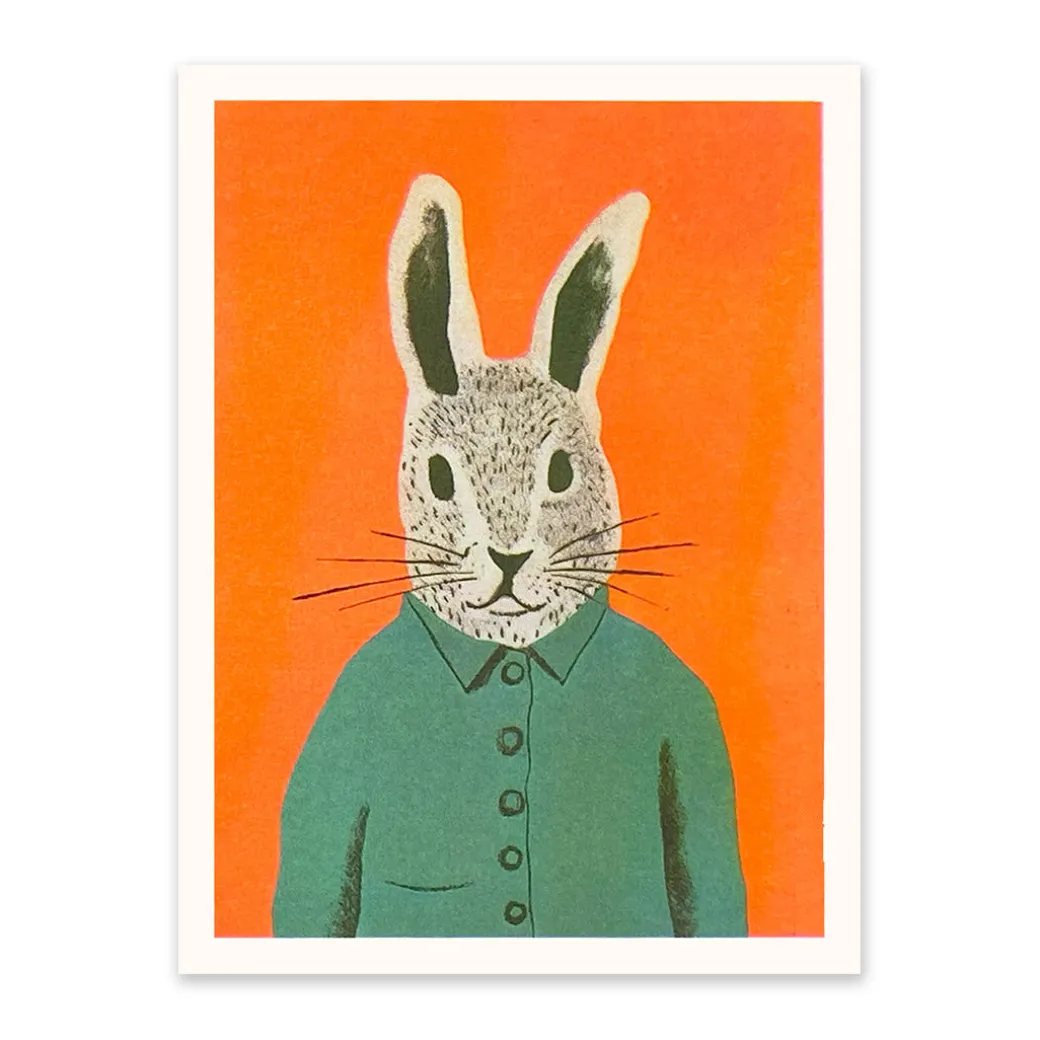 Cute Neon Rabbit Riso Print (8x6)