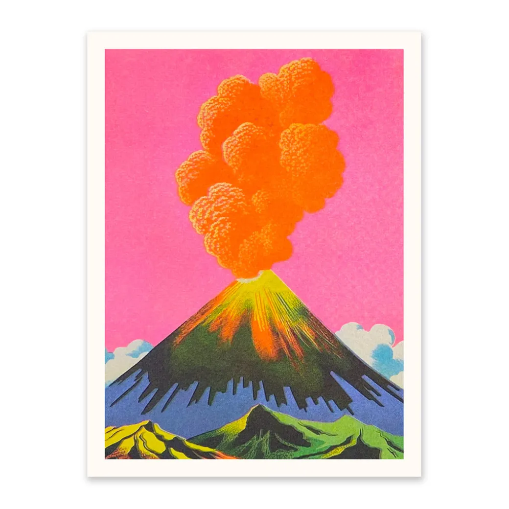 Neon Volcanoes 3 Riso Print (8x6)