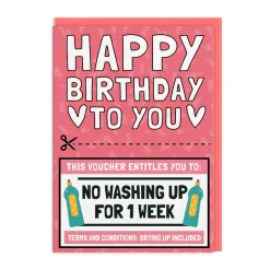No Washing Up Voucher Birthday Card 🍽️ | Ohh Deer