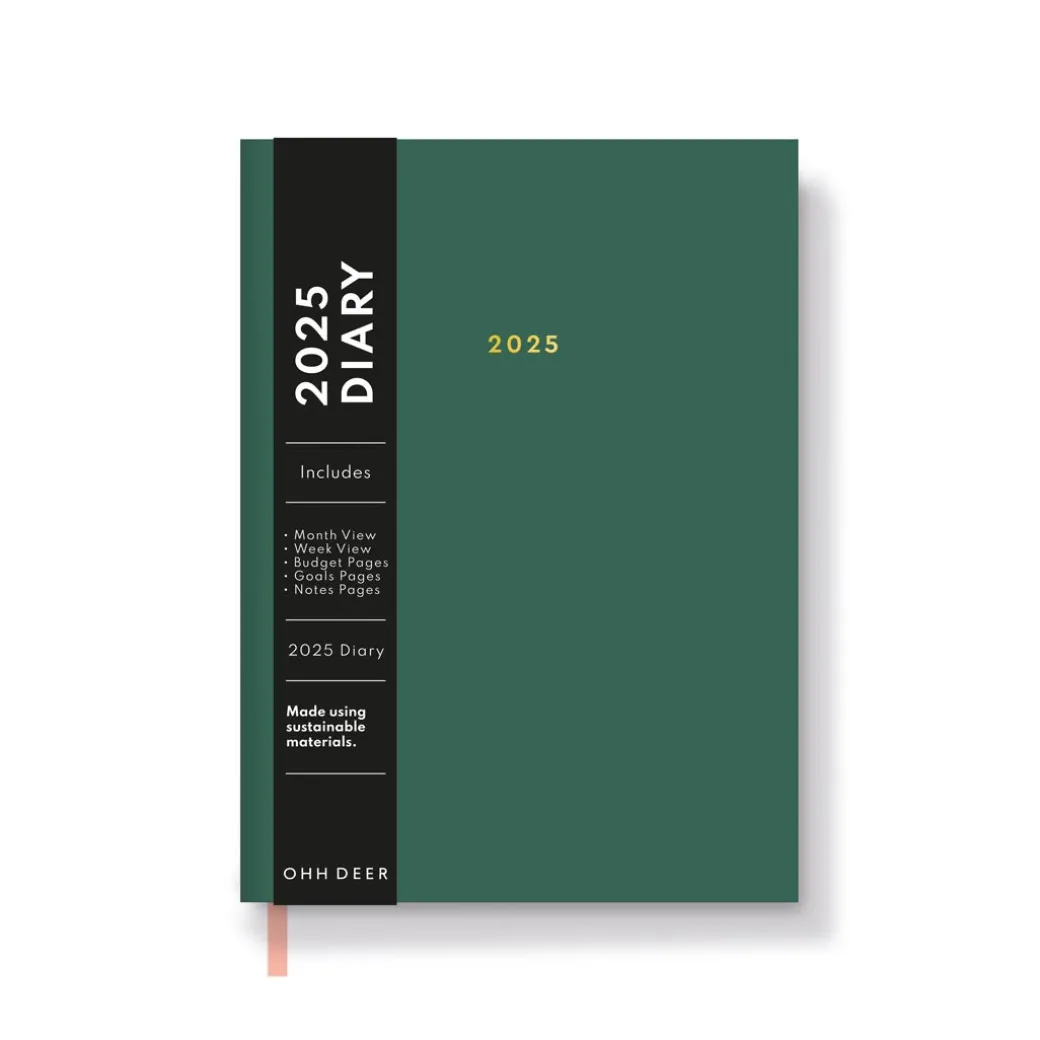 Ohh Deer Green 2025 Diary - Sleek A5 Diary with Monthly Calendar