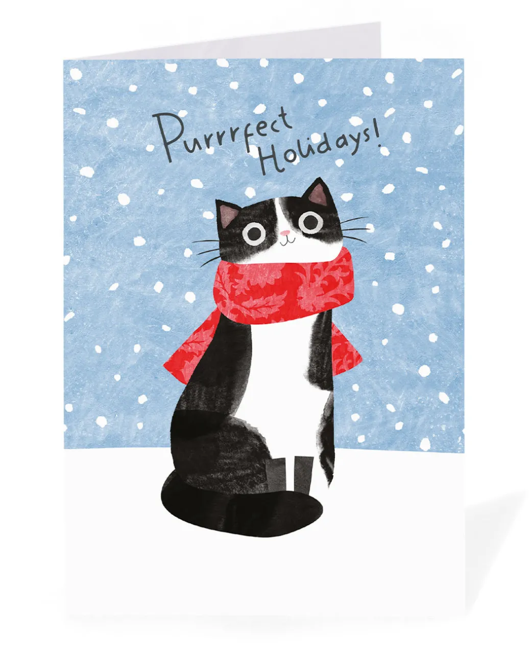 Personalised Black and White Cat Red Scarf Christmas Card | Ohh Deer