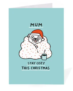 Personalised Mum Stay Cosy Pug Christmas Card | Ohh Deer