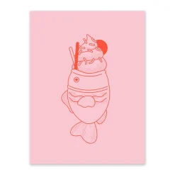 Pink and Red Fish Ice Cream Riso Print (8x6)