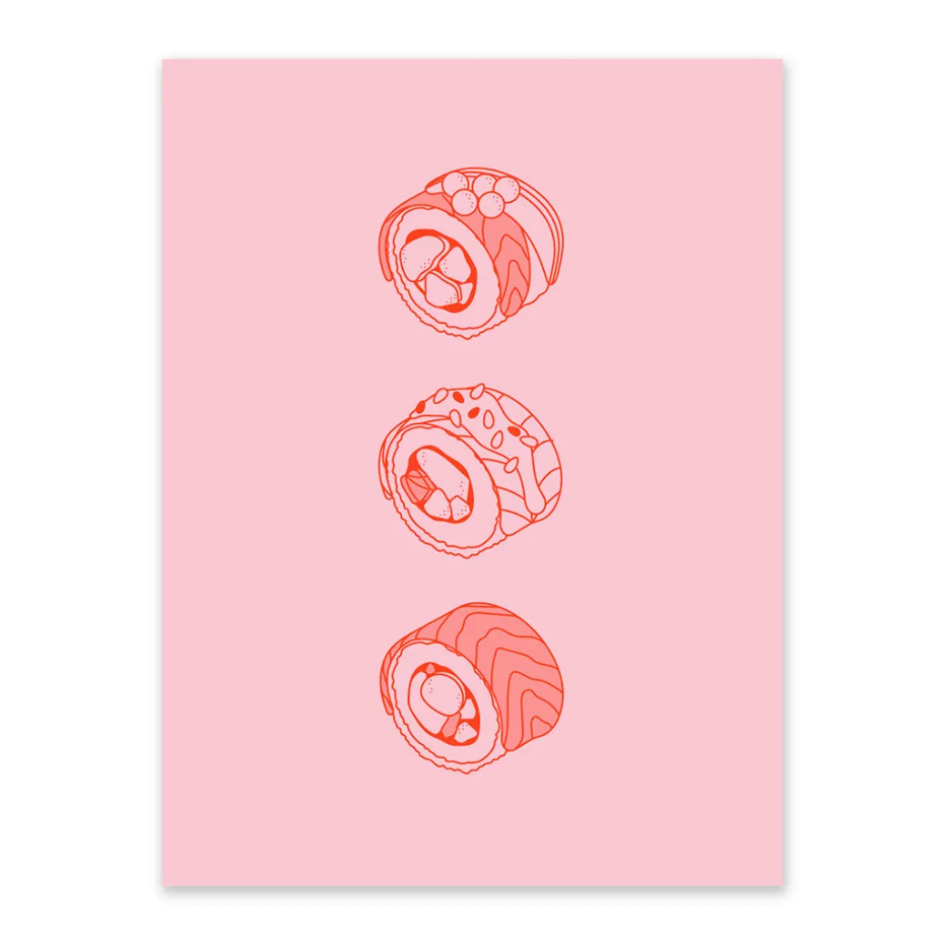 Pink and Red Sushi 1 Riso Print (8x6)