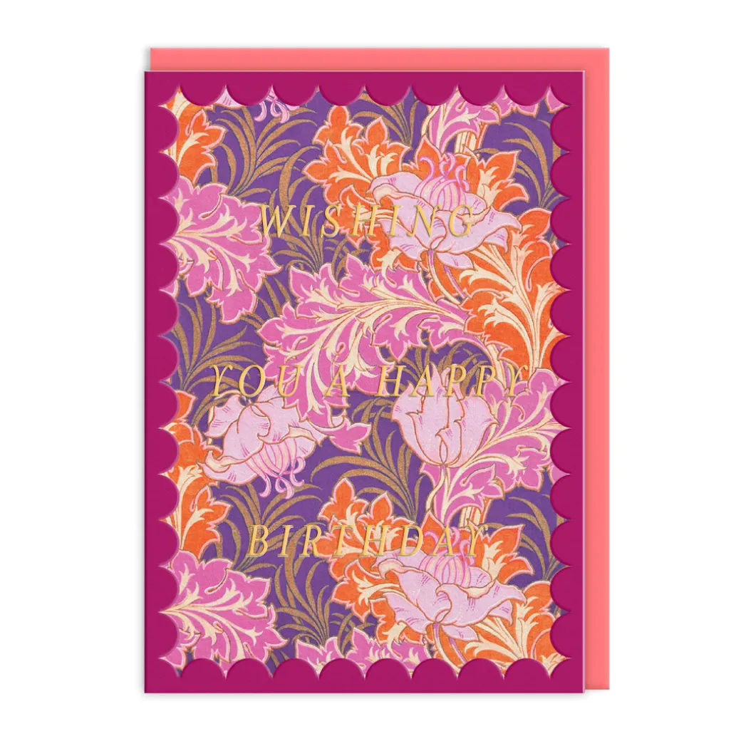 Scalloped Bold Warm Leaves Birthday Card