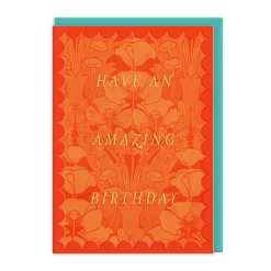 Scalloped Orange Floral Birthday Card