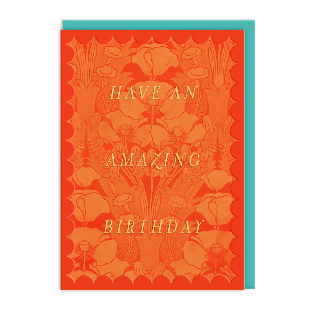 Scalloped Orange Floral Birthday Card